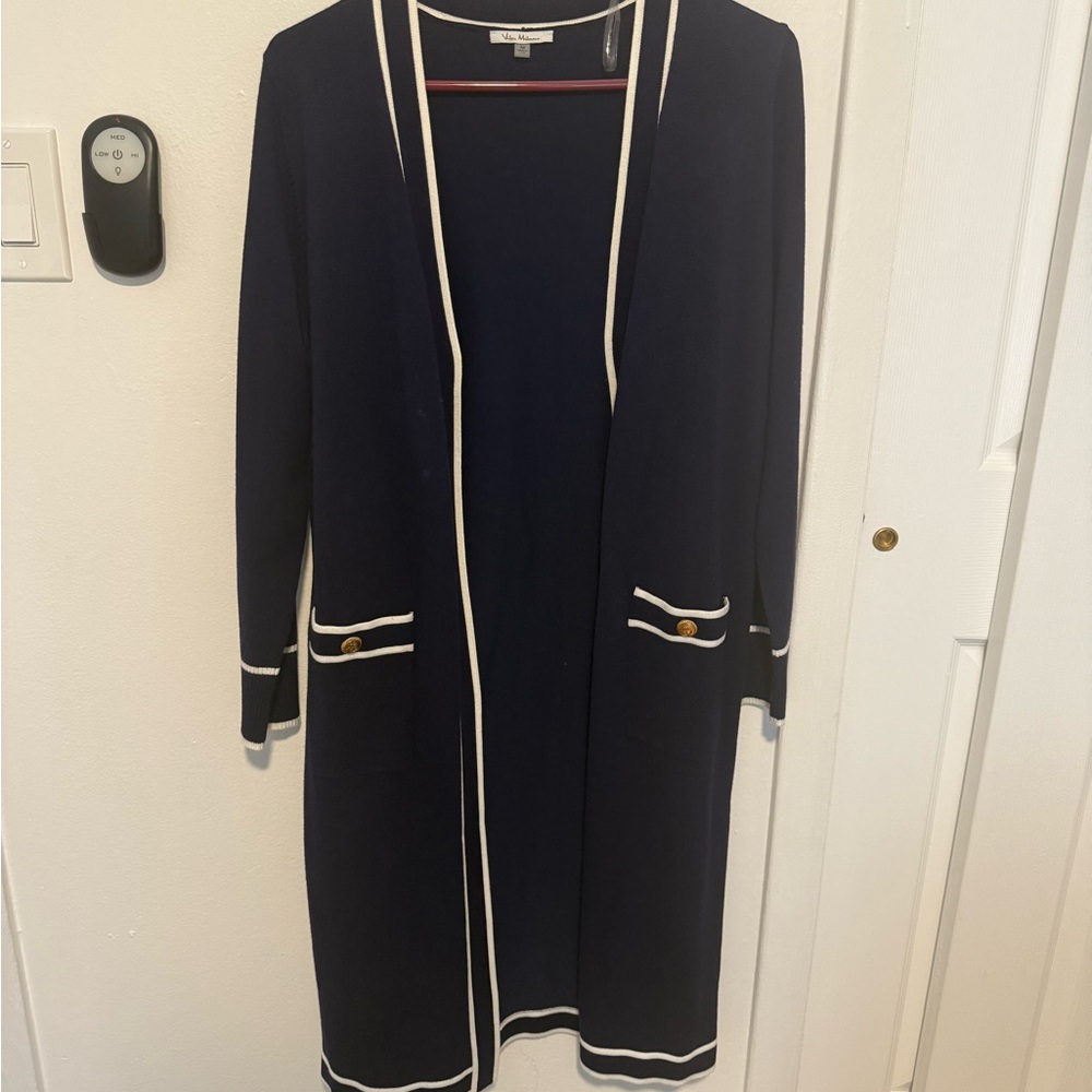 Milano Navy Cardigan with Cream Accents